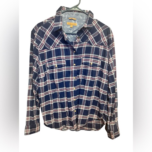 💥JACHS Girlfriend Navy Plaid Button Down Shirt XL - Picture 1 of 4